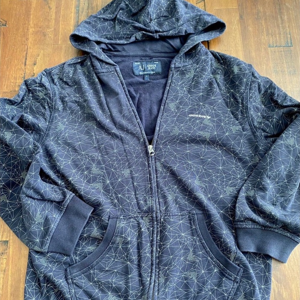 Mens AJ Armani Jeans Geometric Full Zip-Up Hoodie Sweatshirt Size M